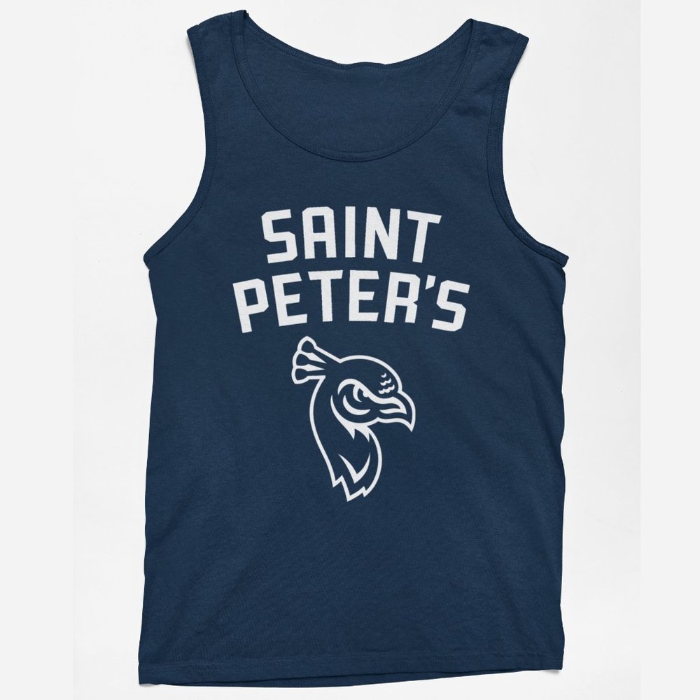 NEW Saint Peters Peacocks Arch Wordmark Logo Tank Top NAVY